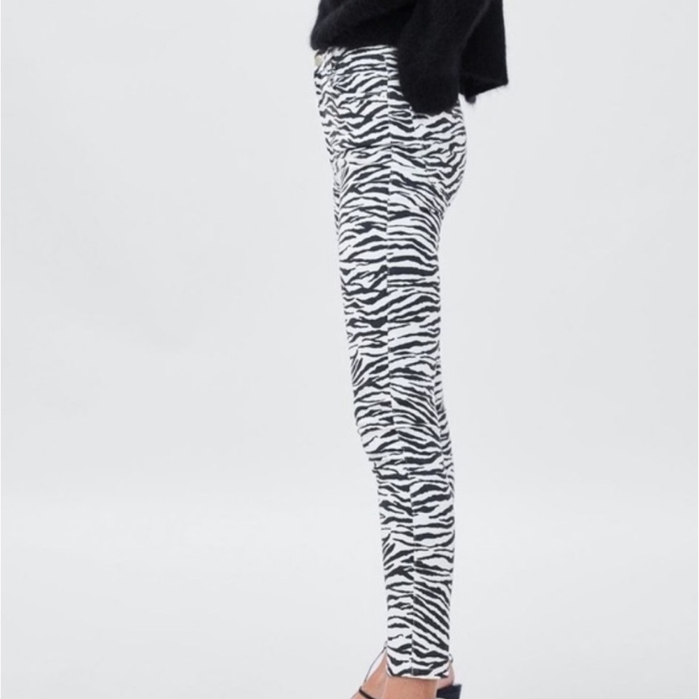 Zara trafaluc denim collection zebra 🔥 pants sz 6 nwt - Picture 3 of 7